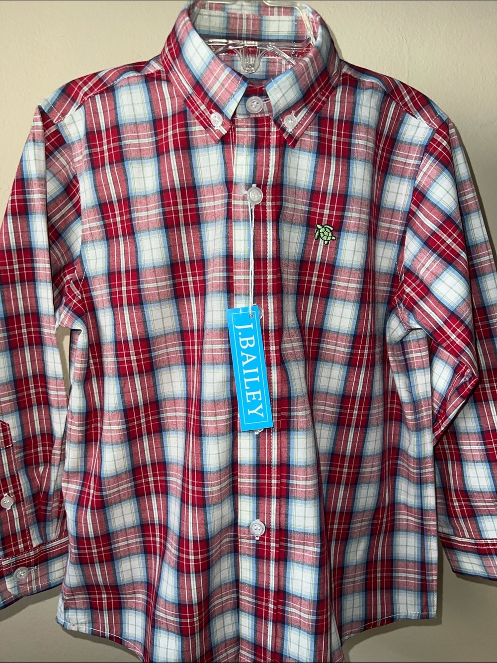 Kids J. Bailey Red Plaid Button-Down Classic Long Sleeve Shirt NWT​